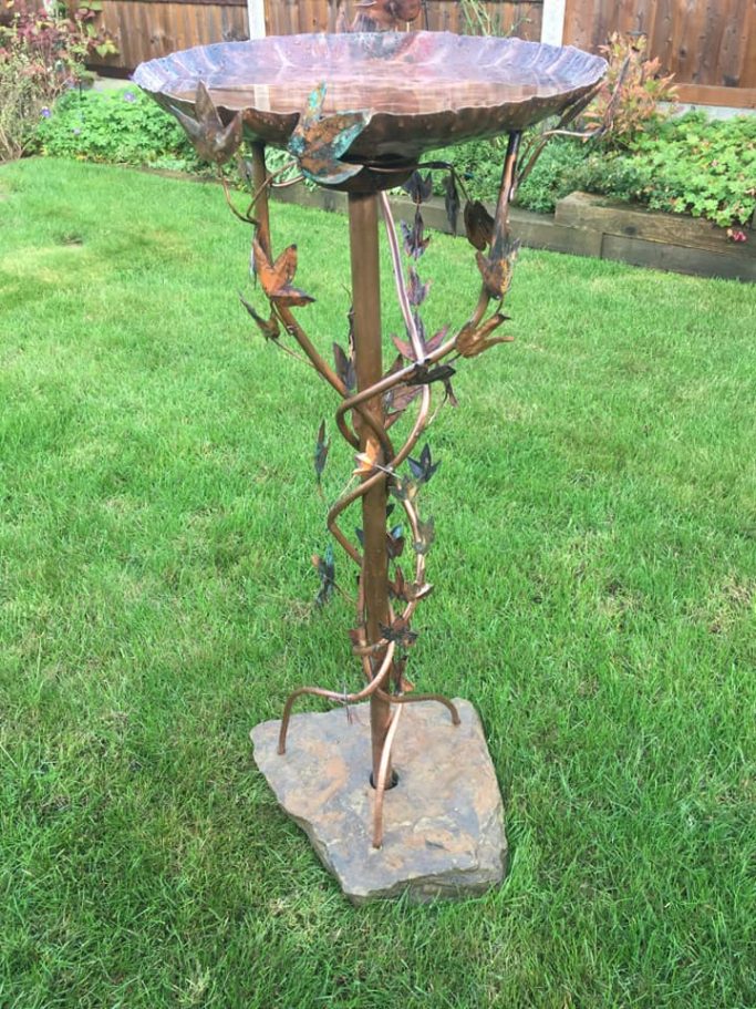 Birdbath in its new home