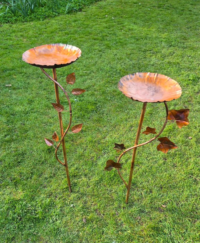 2 recent freestanding birdbaths
