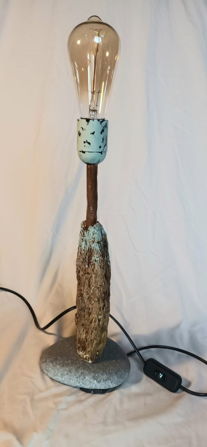 Copper and driftwood lamp